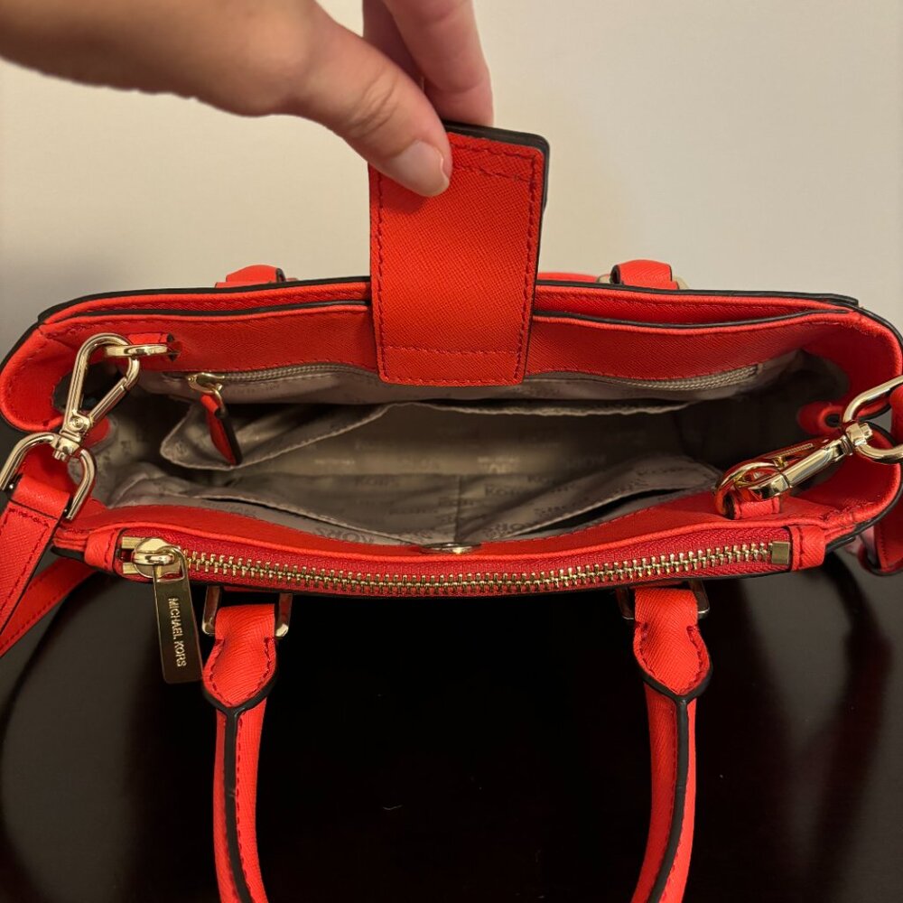 Michel Kors Kellen Red Sangria Floral Saffiano Leather Satchel Crossbody - Picture 8 of 12